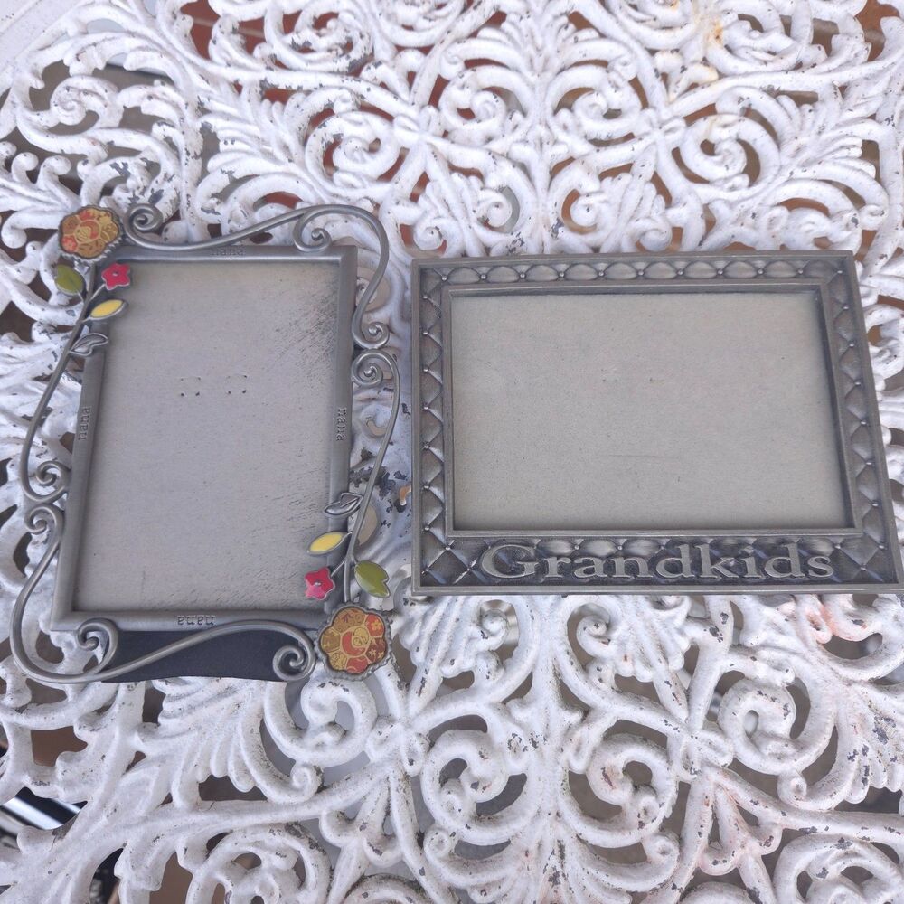 Vintage Nana Grandkids 4x6 Pewter Photo Frames Set of 2 Fetco Sixtrees Grandma